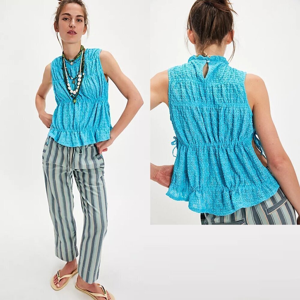 Free People Blue Cinch Me Top Size S